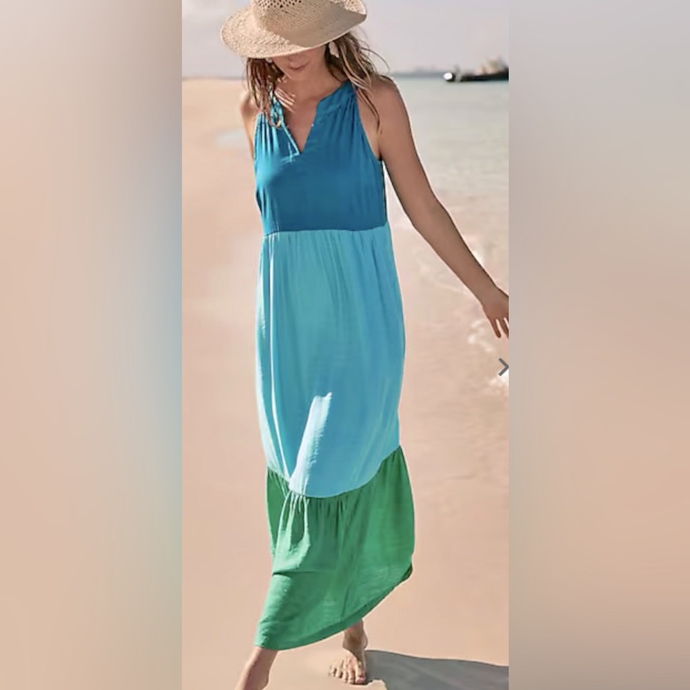 NWT J.Jill Sleeveless Cool Pallet Color Block Tiered Maxi Dress ZB9